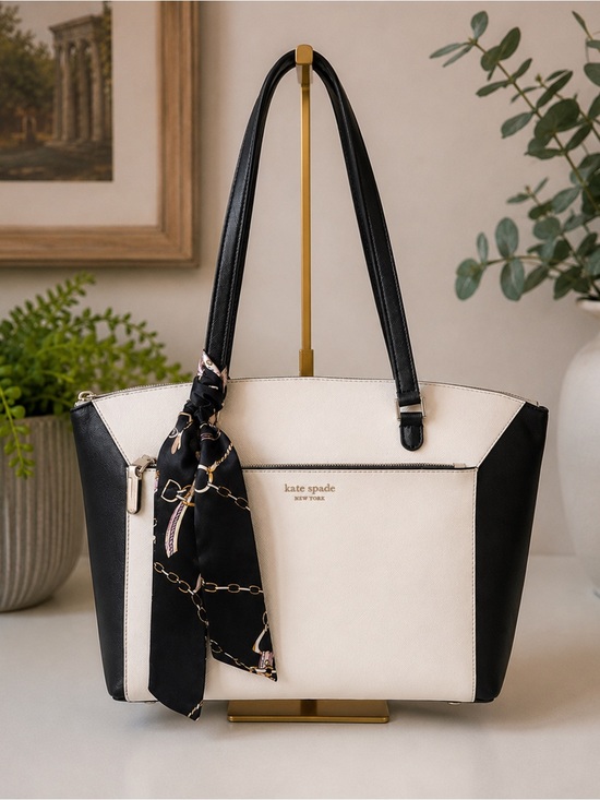 Kate Spade Handbags - Kate Spade Louise Saffiano Leather Color Block Large Tote Bag Black White
